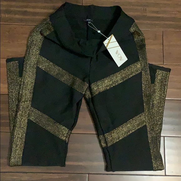 WOW COUTURE SPARKLE BANDAGE STRIPED LUREX PANTS - Picture 1 of 3